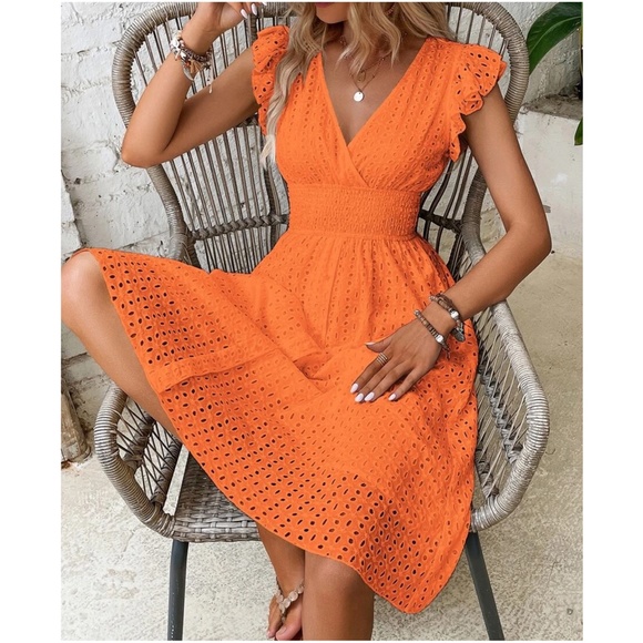 Boho Eyelet Ruffle Sleeve Dress - Picture 2 of 9